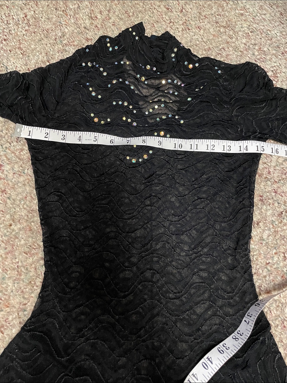 Vintage Black sheer lace long-Sleeve Austrian crystal studded leotard Dress - Picture 4 of 14